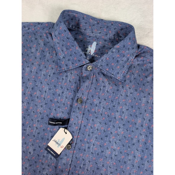 Johnnie O Featherweight Foley LS Shirt Mens‎ Large Chambray Geometric AOP NWT